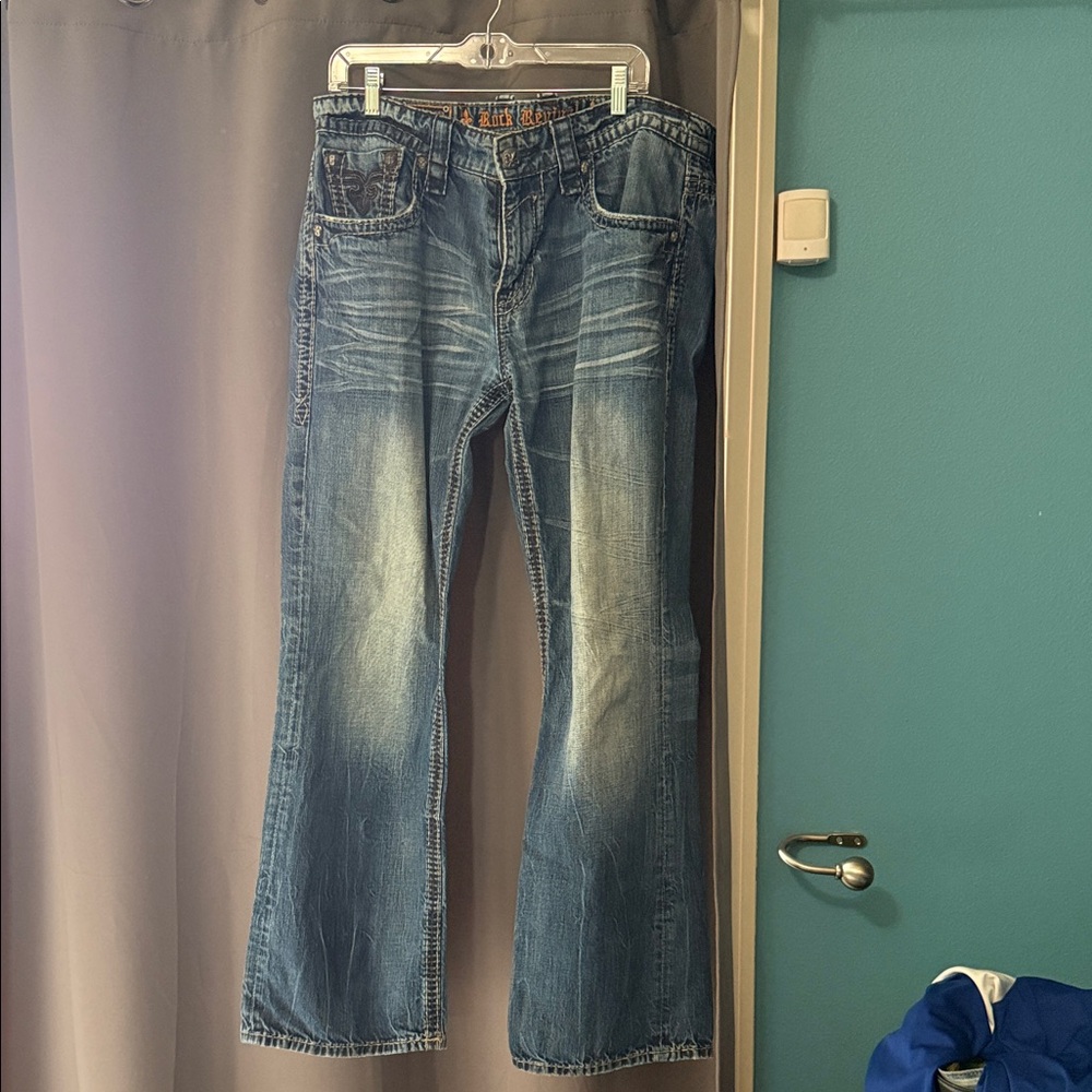 Rock Revival Men's Faded Blue Bootcut Jeans